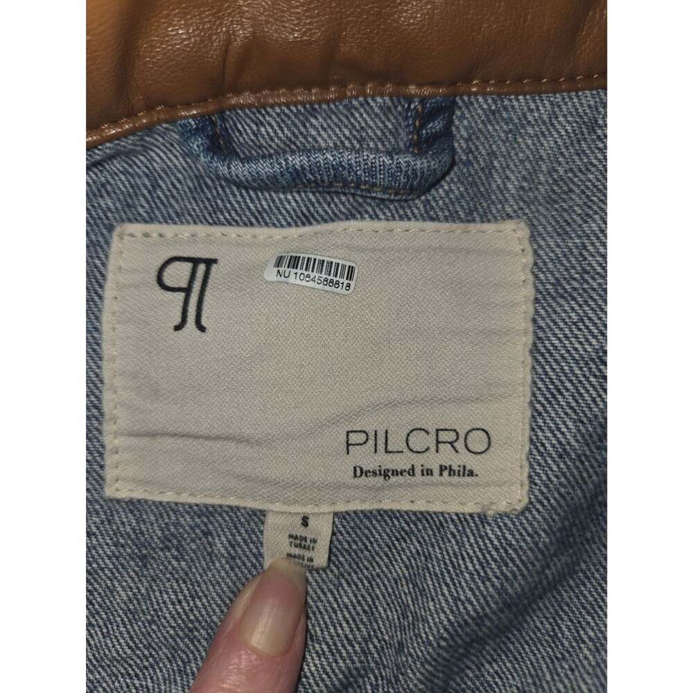 Pilcro Womens Denim Jacket Faux Leather Trim Trucker Medium Wash Workwear Small - Picture 6 of 8